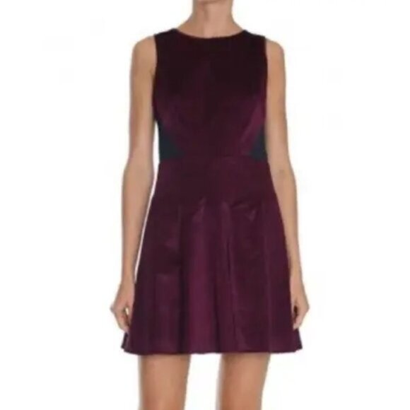 Tibi Maroon Velvet Black Mesh Skater Dress, Size 4 - Picture 1 of 11